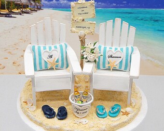 Beach Chairs Wedding Cake Topper 6 inch tier handmade personalized Beach Sign Bride bouquet Beverage Bucket flip flops shells Wedding Gift