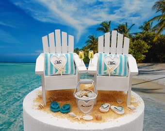 Beach Wedding Cake Topper For 6 inch tier Custom Colors Personalized Handmade Adirondacks Cocktails  Shell Bucket Flip Flops Wedding Gift