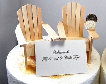 Two Adirondack Mini Beach Chairs  for Wedding Cake Topper Artisan Handmade Best for 6 inch Cake Top Natural Wood Ready to Paint or Stain