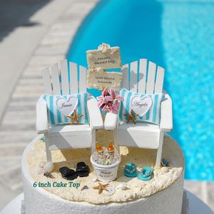 Wedding Cake Topper Beach Theme 6 Inch Tier Base Custom Color Seller Handmade Personalized Wood Adirondacks Beach Sign Bouquet Beverage OOAK