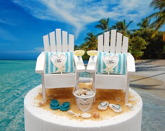 Beach Wedding Cake Topper For 6 inch tier Custom Colors Personalized Handmade Adirondacks Cocktails  Shell Bucket Flip Flops Wedding Gift