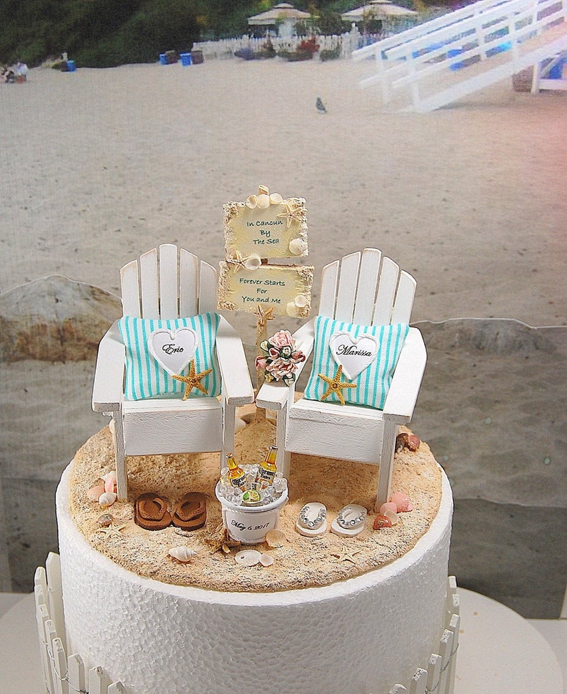 Beach Wedding Cake Topper Tropical Custom Colors 6 Inch Cake Etsy