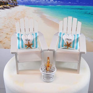 Wedding Cake Topper Beach Theme fits 6 Inch cake top Custom Color Handmade Personalized Adirondack Chairs And Champagne Bucket