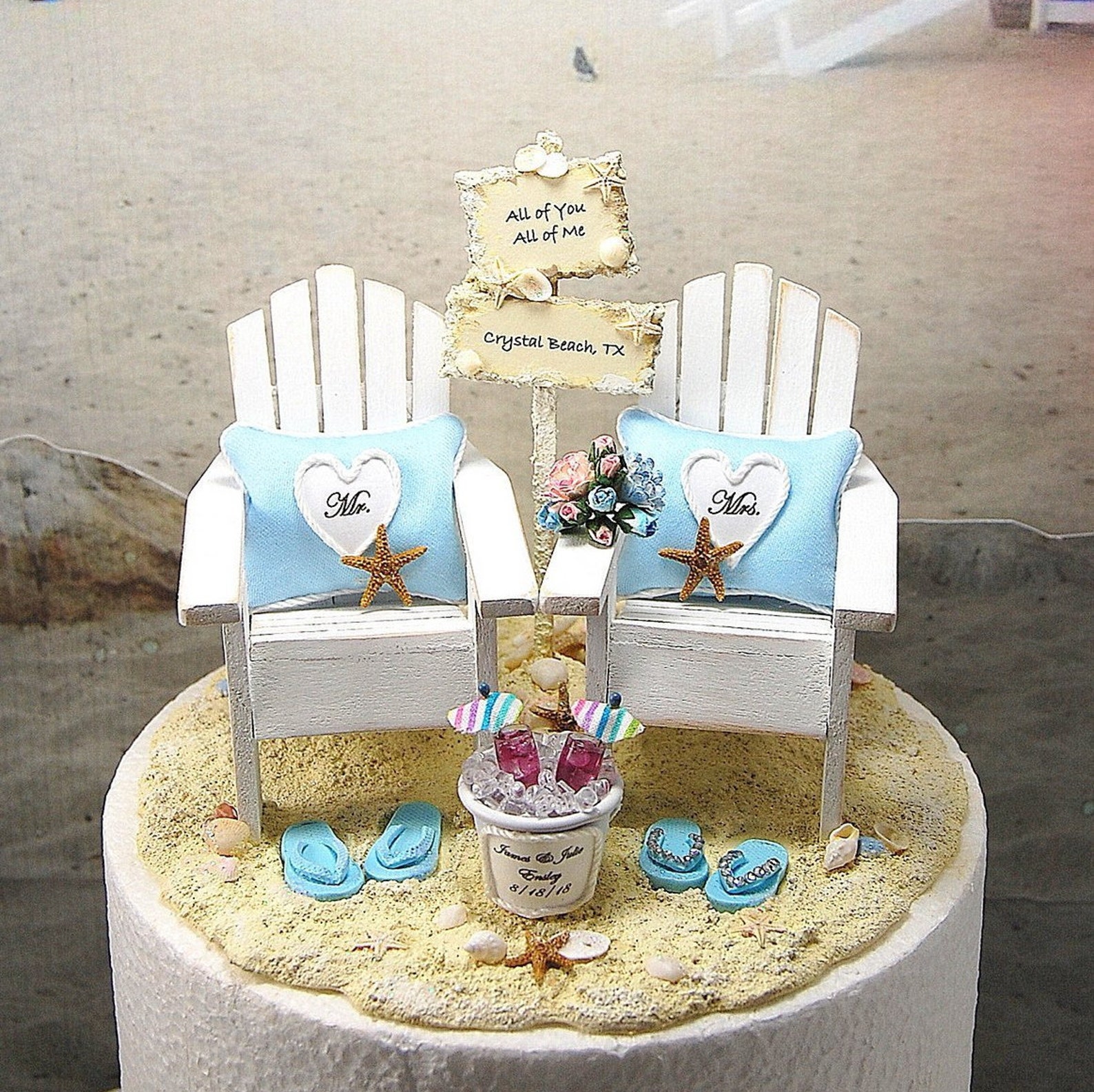 Beach Wedding Cake Topper Attached Base for 6 Inch Tier - Etsy