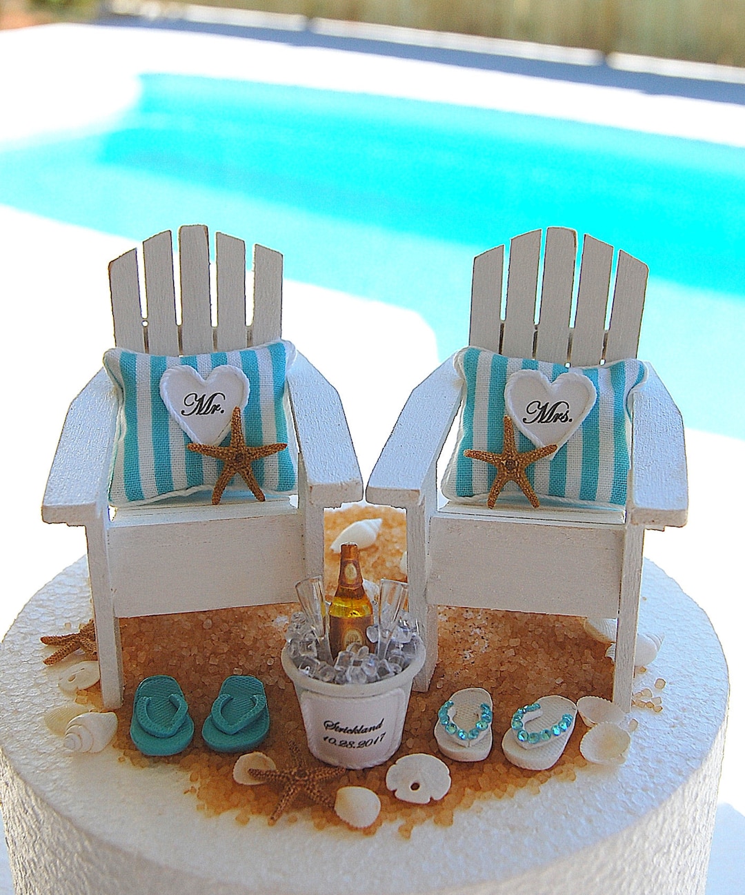 Beach Wedding Cake Topper Custom Wedding Colors Fits 6 Inch Tier and ...