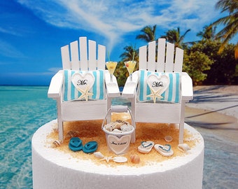 Beach Wedding Cake Topper For 6 inch tier Custom Colors Personalized Handmade Adirondacks Cocktails  Shell Bucket Flip Flops Wedding Gift