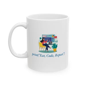Cadeau pour codeurs ou programmeurs, impression ("Manger, coder, répéter"), tasse en céramique, (11 oz, 15 oz) image 8
