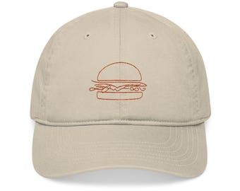 Gorra de béisbol de algodón orgánico con hamburguesa bordada - Regalo para amantes de la comida
