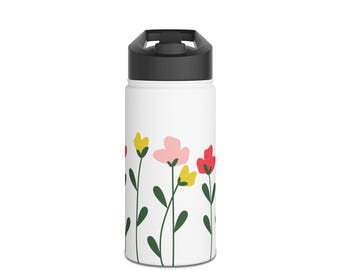 Botella de agua de acero inoxidable con diseño floral: diseño floral vibrante