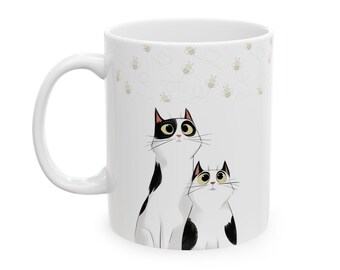 Taza de cerámica con diseño de gato de dibujos animados/taza de café, regalo para amantes de las mascotas
