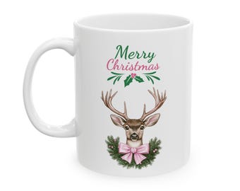 Taza de cerámica con diseño de ciervo navideño (325 ml y 400 ml)