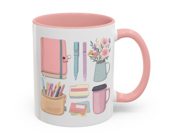 Taza de café con diseño de papelería: decoración de oficina original, regalo para amantes de las plantas