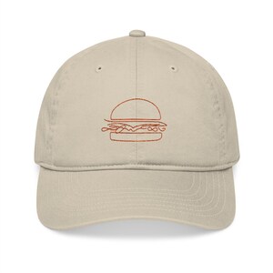 Embroidered Organic Baseball Cap - Fun Burger Design, Gift for Foodies, Summer Fashion Accessory, Eco-Friendly Hat, Casual Style
