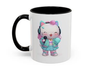 Taza de café con diseño de gato de anime / Diseño de ídolo kawaii, regalo para amantes de los gatos