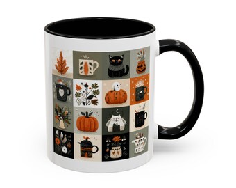 Taza de café con temática otoñal, acogedora taza de otoño, decoración de calabaza, regalo para amantes de los gatos, artículos para beber inspirados en Halloween