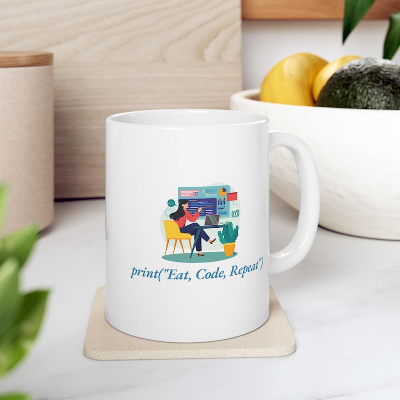 Cadeau pour codeurs ou programmeurs, impression ("Manger, coder, répéter"), tasse en céramique, (11 oz, 15 oz) image 1
