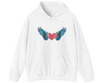 Sudadera con capucha de alas románticas con diseño de corazón, sudadera acogedora para parejas, regalo de amor