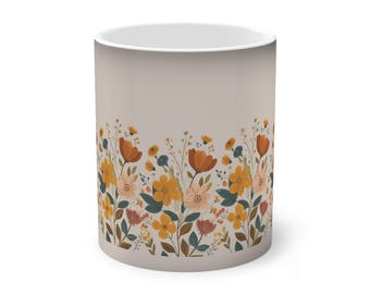 Taza floral que cambia de color: taza de café de cerámica para amantes de las flores