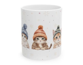Mug en céramique hiver chaton : cadeau douillet pour amoureux des chats (11 oz, 15 oz)