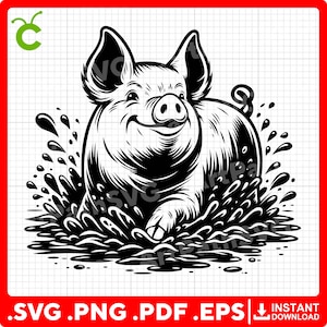 Cerdo en el barro SVG, Cerdo lindo PNG, Cerdo divertido – archivos SVG, PDF, PNG, EPS – Perfecto para corte por láser, calcomanías de vinilo, decoración y camisetas.