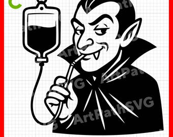 Vampiro bebiendo sangre SVG / Clipart divertido de Drácula / Vampiro de Halloween SVG / Vampiro lindo SVG / Archivos de corte láser y Cricut / Descarga digital