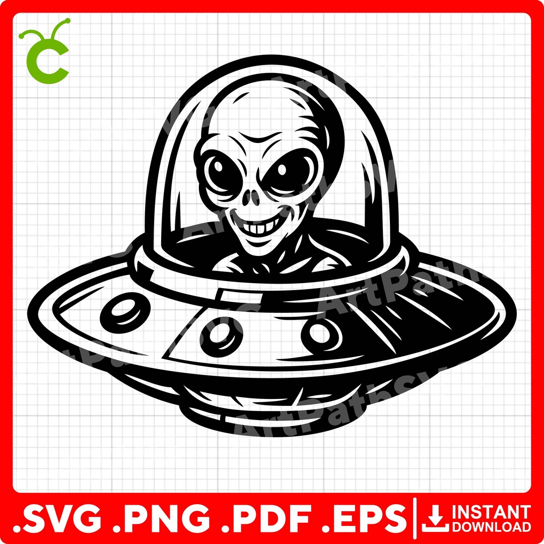 Alien in Spaceship SVG | Alien Clipart | Alien SVG | Flying Saucer SVG ...