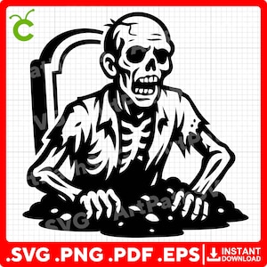 Graveyard Zombie SVG | Ondode SVG | Halloween-clipart | Griezelig zombieontwerp | Cricut & lasergesneden bestanden | Digitale download