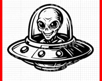 Alien in Spaceship SVG | Alien Clipart | Alien SVG | Flying Saucer SVG | Cricut & Laser Cut Files | Digital Download
