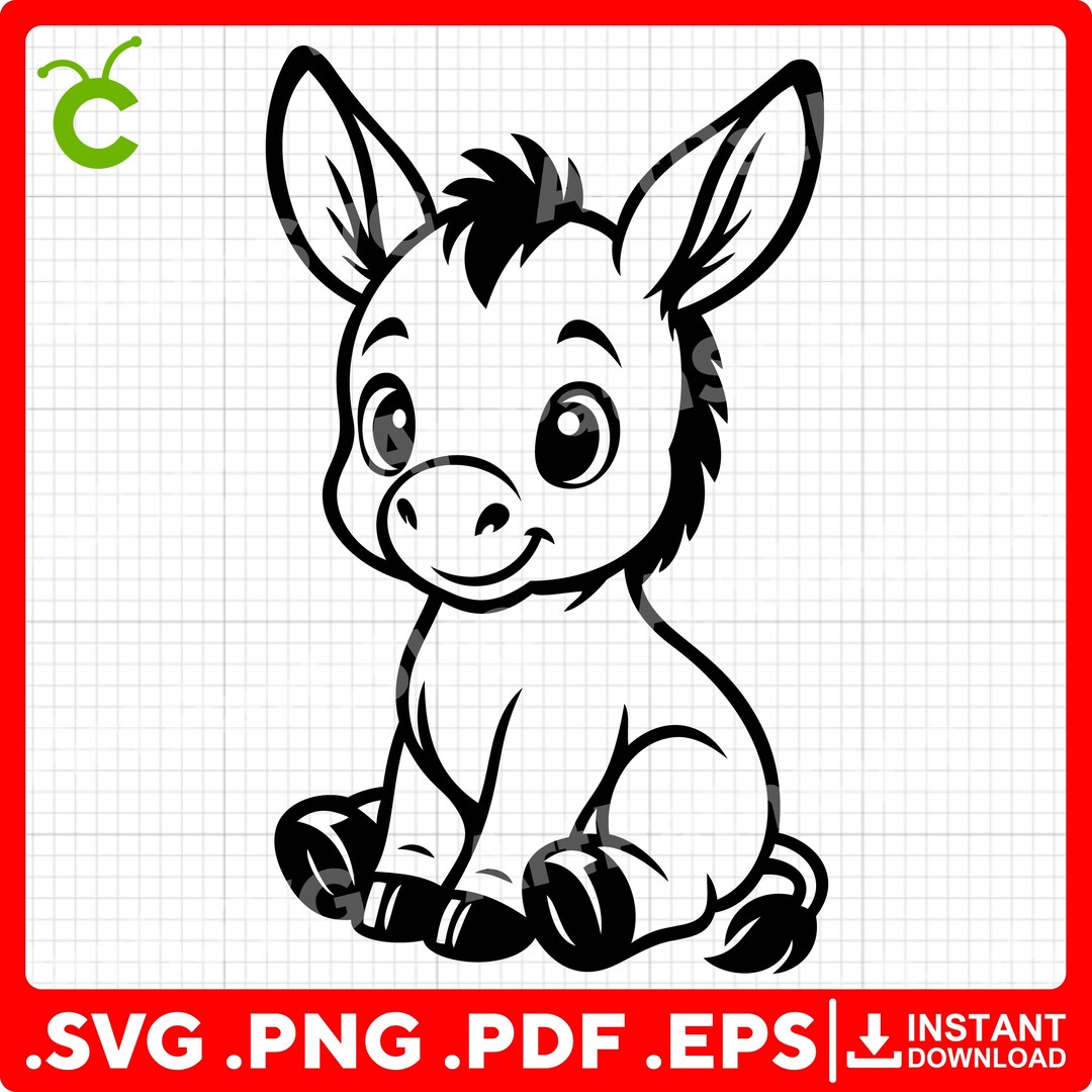 Cute Baby Donkey SVG | Sitting Donkey Clipart | Cartoon Donkey SVG ...