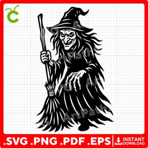 Witch with a Broomstick SVG | Witch SVG | Halloween Clipart | Spooky Witch Design | Cricut & Laser Cut Files | Digital Download