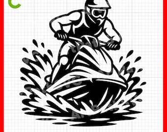 Jet Ski SVG / Jet Ski Rider SVG / Clipart sport acquatici / Spiaggia estiva SVG / File Cricut e taglio laser / Download digitale