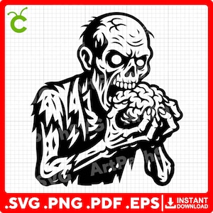 Zombie eten hersenen SVG | Zombie-svg | Griezelige ondoden-clipart | Horror Halloween-SVG | Cricut & lasergesneden bestanden | Digitale download