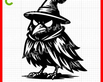 Witch Raven SVG | Halloween Crow Clipart | Spooky Bird SVG | Magic Animal Design | Cricut & Laser Cut Files | Digital Download