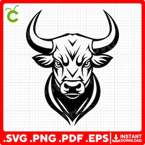 Logotipo Bull Head SVG para Cricut – arquivos svg, pdf, png, eps – perfeito para adesivos de vinil, decoração e camisetas.