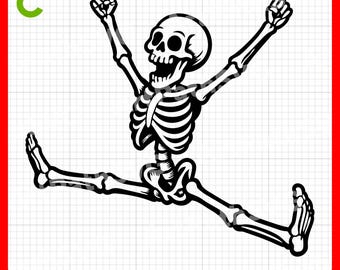 Esqueleto pulando SVG | Clipart de esqueleto feliz | Esqueleto de Halloween SVG | Arquivos Cricut e cortados a laser | Download digital
