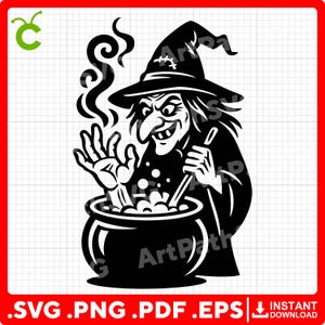 Hexe mit Kessel SVG | Halloween Hexe Clipart | Gruselige Hexe SVG | Cricut & Laser Cut Dateien | Digitaler Download