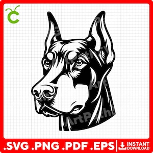 Cabeza de dóberman pinscher SVG / Doberman SVG / Clipart de cabeza de dóberman / Perro guardián SVG / Archivos de corte láser y Cricut / Descarga digital