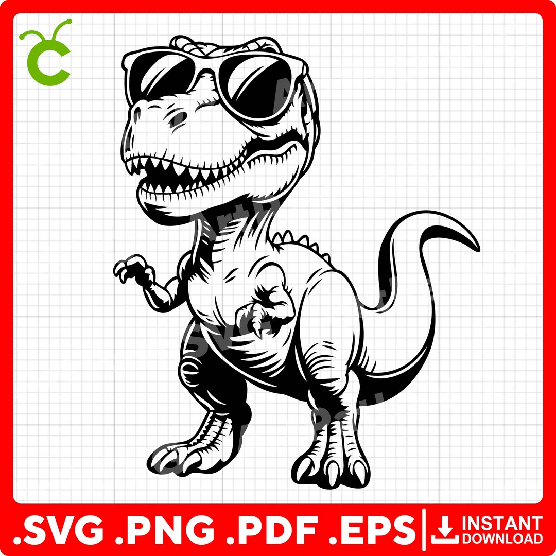 Cool T-rex Wearing Sunglasses SVG | Dinosaur SVG | T-rex Clipart | Cute ...
