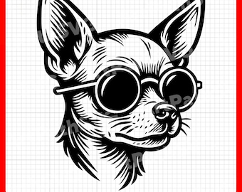 Cool Chihuahua Wearing Sunglasses SVG | Chihuahua Dog Head Clipart | Chihuahua Face SVG | Cricut & Laser Cut Files | Digital Download