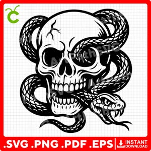 頭蓋骨の蛇のSVG | 蛇に巻かれた頭蓋骨のクリップアート | 頭蓋骨のSVG | 蛇のタトゥー風SVG | Cricut & レーザーカットファイル | デジタルダウンロード