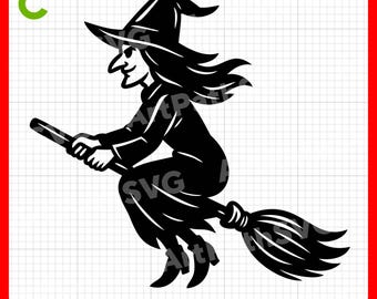 Witch Flying on Broom SVG | Halloween Witch SVG | Spooky Clipart | Witch Silhouette SVG | Cricut & Laser Cut Files | Digital Download