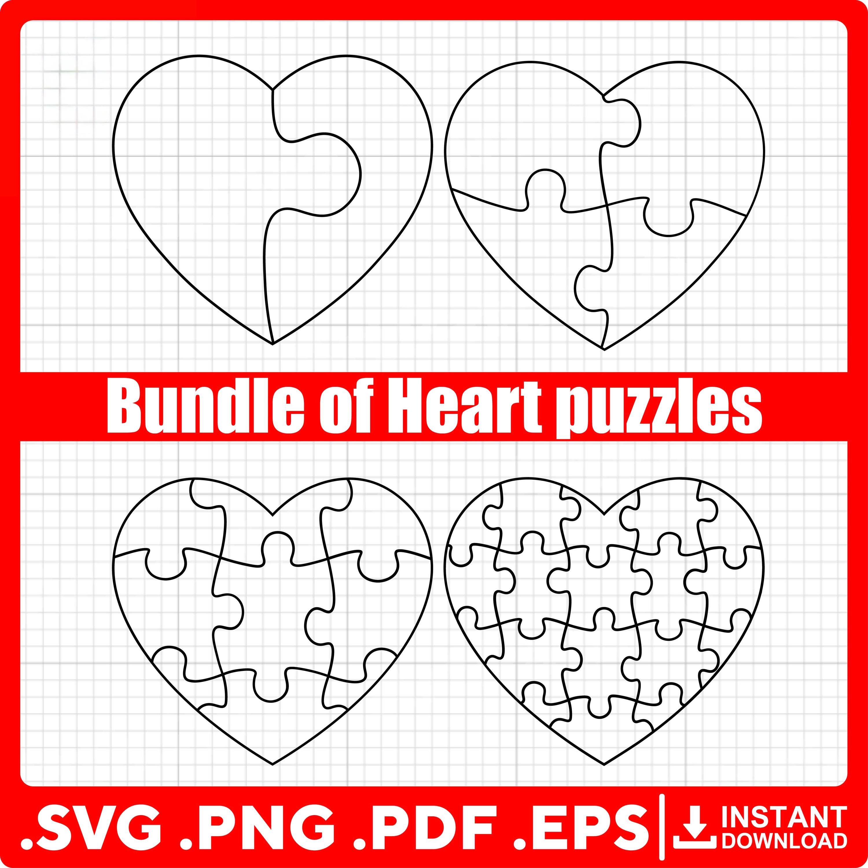Bundle of Heart Puzzles (2,4,9,18 Elements) SVG for Cricut – Svg