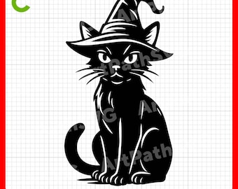 Witch Cat SVG | Black Cat Halloween SVG | Spooky Cat Clipart | Halloween Cat SVG for Cricut & Laser Cut | Digital Download