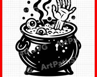 SVG de Caldeirão | SVG de Caldeirão de Bruxa | Clipart de Caldeirão de Halloween | SVG de Caldeirão Assustador | Arquivos para Corte a Laser e Cricut | Download Digital