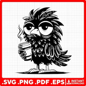 Kyckling dricker kaffe SVG | Trött kyckling SVG | Söt fågel Clipart | Kaffeälskare | Morgonhumör | Rolig fågel SVG | Digital nedladdning
