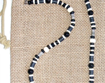 Men's Black Onyx and White Beaded Necklace