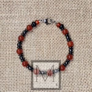 Men's Hematite and Red Gemstone Clasp Bracelet image 2