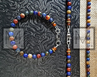 Men Blue Lapis and Jasper Necklace and Bracelet Set