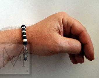 Men's Black and White Onyx Beaded Bracelet