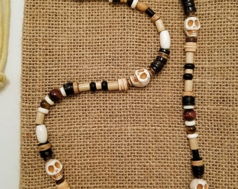 Men's Tigers Eye Skull Beaded Necklace
